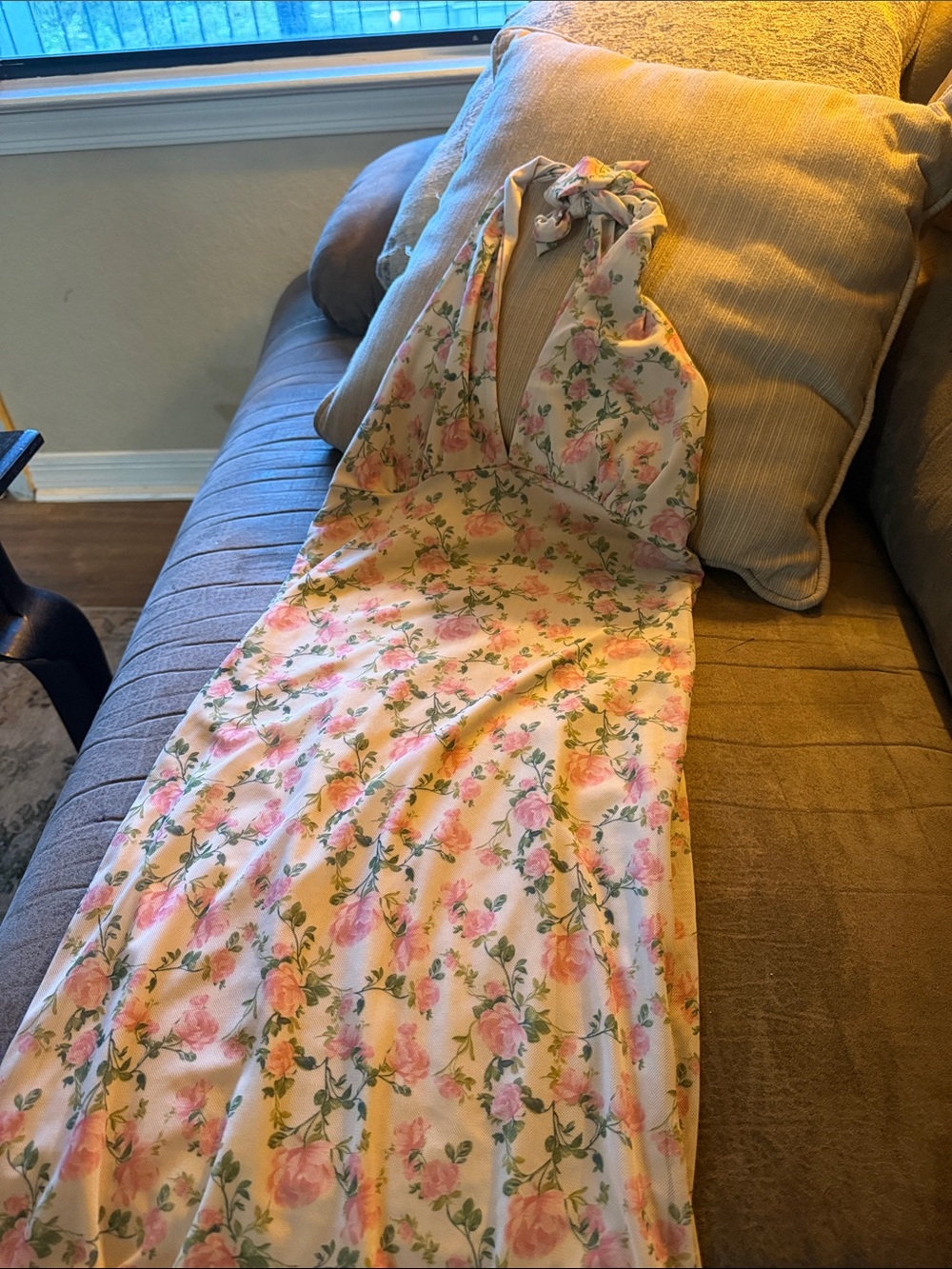 See You Monday Floral Halter Maxi Dress - Pink, Green
